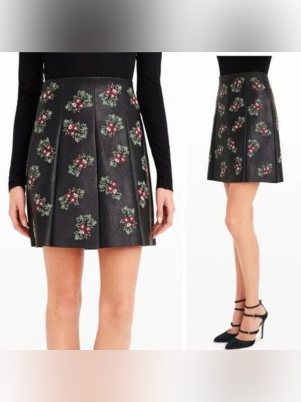 Club Monaco Black Floral A-Line Mini Skirt